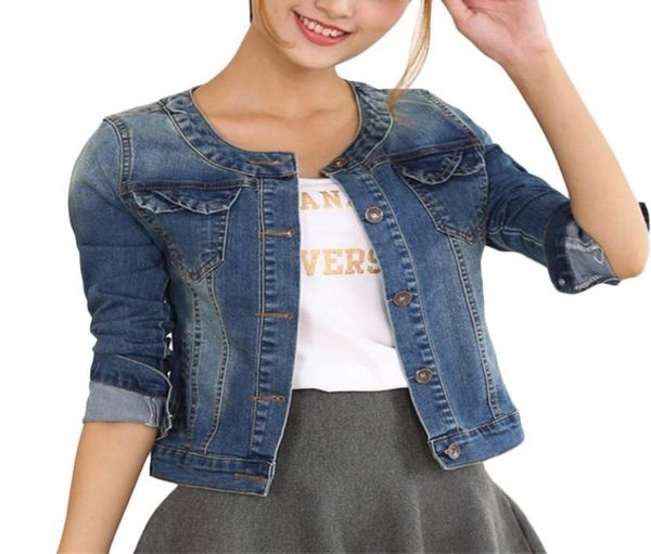 

women039s jackets spring autumn denim jacket women plus size long sleeve jeans womens o neck coats elastic short base 4xl f6706251320, Black;brown