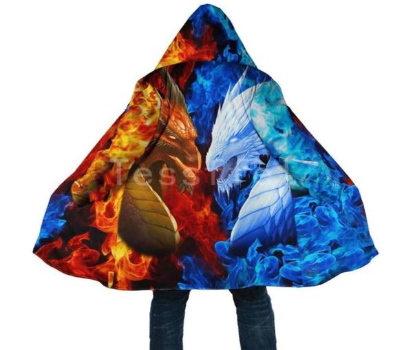 

men039s wool blends amazing dragon 3d printed fashion winter menwomen hooded cloaks fleece wind breaker casual warm o7624116596291, Black