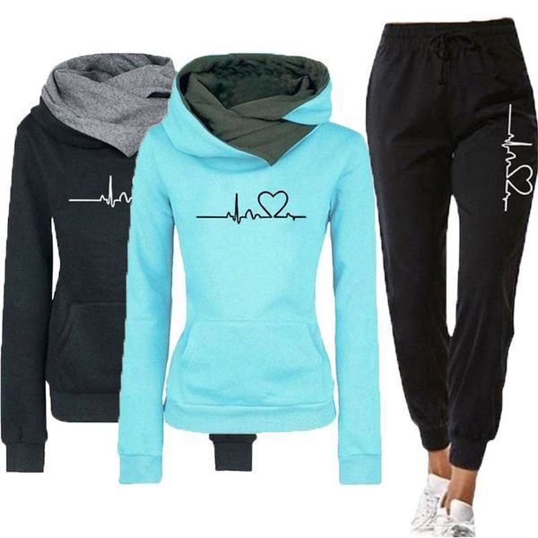

women's two piece pants woman tracksuit two piece set winter warm hoodiespants pullovers sweatshirts female jogging woman clothing spor, White