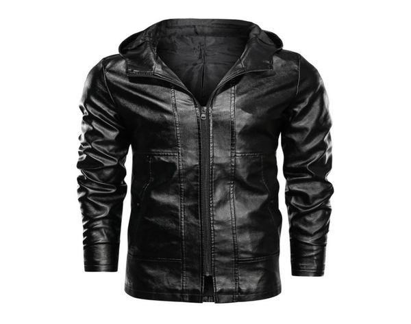 

men hooded pu jacket overcoat large size 3xl4xl hoodies casual outwear motorcycle clothing 2020 spring male faux leather coat5021526, Black