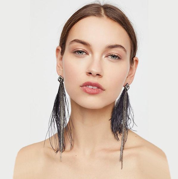 

10pcs tassel chandelier earrings tassel earring fashion mosaic diamond bohemia colorful feather earring long dangle earings wholes2799498, Silver