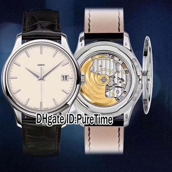 

zf calatrava 5227g-001 eta pp324sc automatic mens watch steel case ivory dial stick markers black leather edition puretime f217b, Slivery;brown