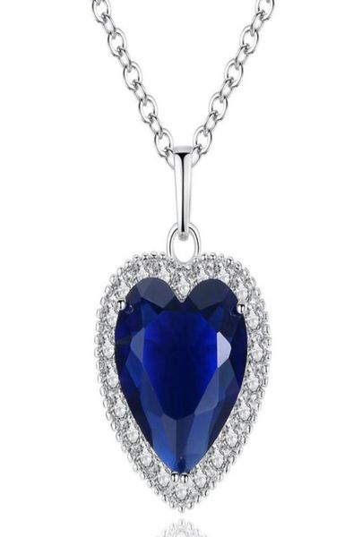 

lockets big sapphire ampruby gemstone heart pendant necklace for women her blue red crystal chain zircon diamond party luxury je7325549, Silver
