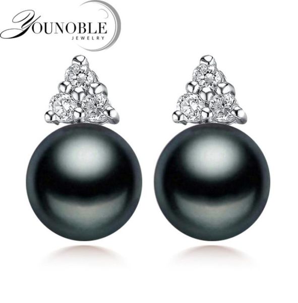 

genuine black pearl earrings studs for women trendy freshwater 925 silver earring jewelry bridal gift7525774, Golden;silver