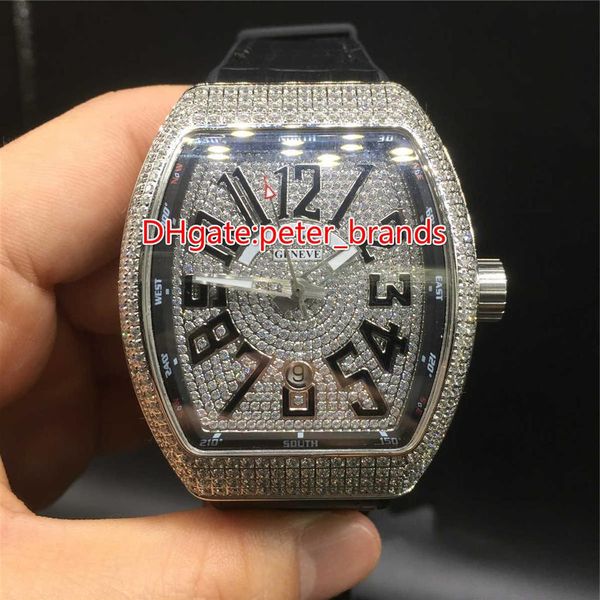 

silver full diamond watch luxury gentleman waterproof man watch automatic grade men's wristwatch stainless steel diamond254d, Slivery;brown