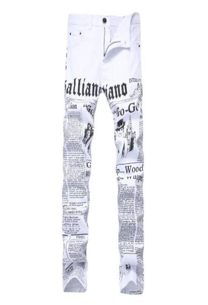 

2019 new fashion mens casual jeans straight slim letters printed white pants large size with 9498672, Blue