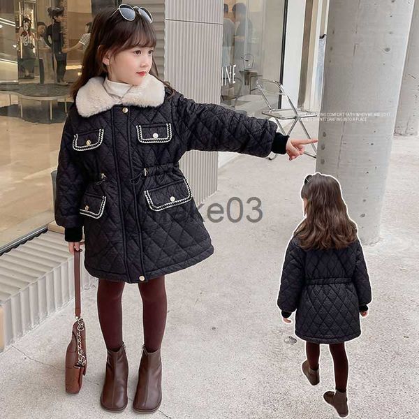 

down coat children solid color midlength quilted jackets winter boys and girls loose thicken warm peter pan collar cottonpadded coat t23 j23, Blue;gray