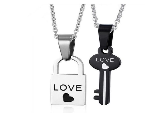 

i love you stainless steel couples heart lock and key necklace set265i5387953, Silver