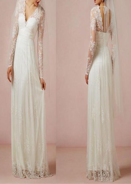 

2019 floor length sheath wedding dresses vneck long sleeves illusion bohemian wedding dresse laure de sagazan b2504390, White