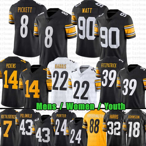 

kenny pickett george pickens tj watt football jerseys joey porter jr jerome bettis najee harris pat freiermuth minkah fitzpatrick troy polam, Black;red