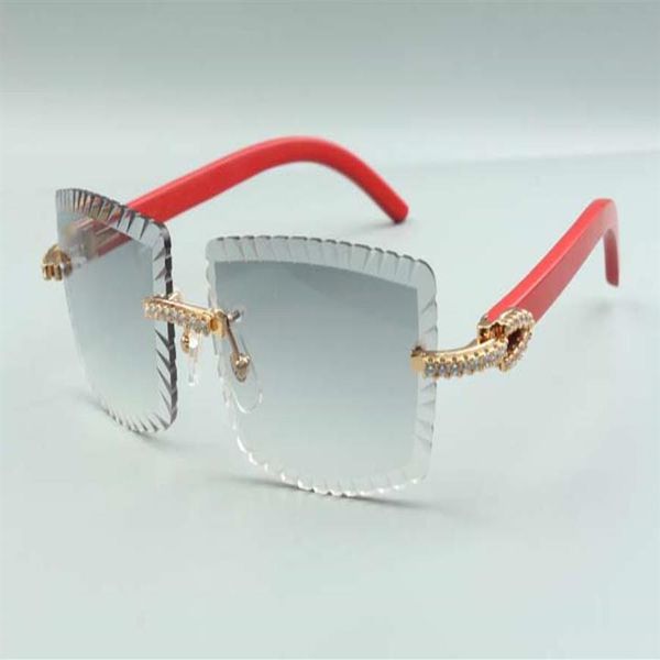 

2021 style -selling direct s cutting lens medium diamonds sunglasses 3524021 red wooden temples glasses size 58-240t, White;black