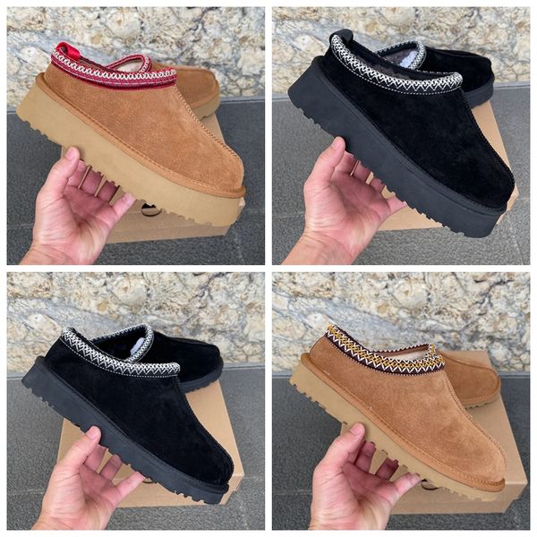 

designer women tazz slippers tasman slippers classic ultra mini platform boots womens chestnut fur slides winter sheepskin comfort suede mul, Black