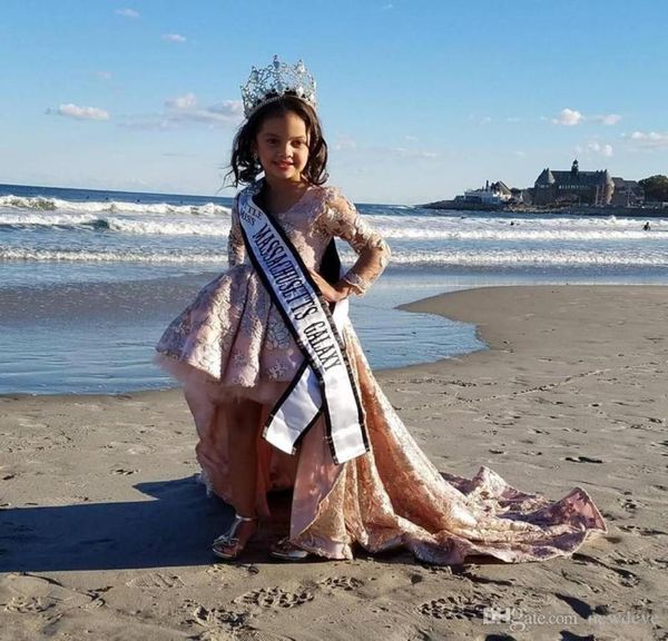 

adorable high low girls pageant dresses lace appliqued backless flower girl dresses long sleeves lace first communion gowns party 9454350, White;red