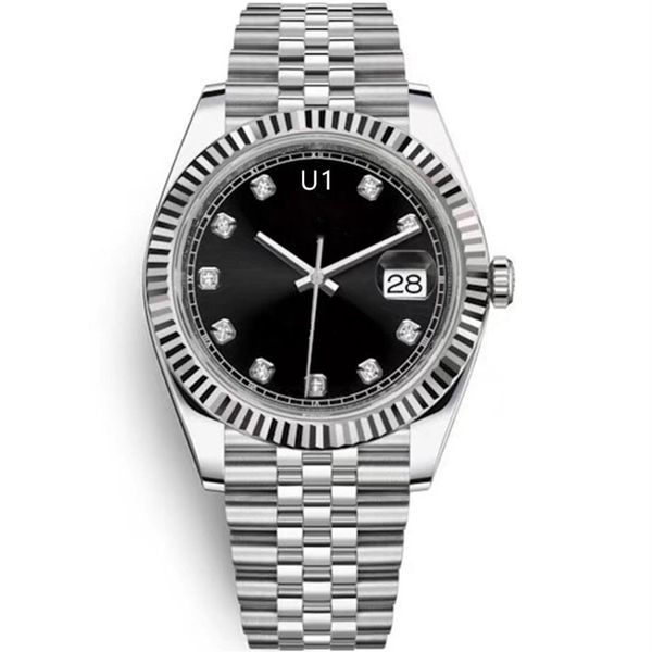 

u1 st9 black diamond dial fluted bezel watch 41mm automatic mechianical wristwatches strap sapphire glass mens watches262i, Slivery;brown