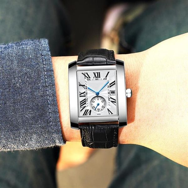 

male female business watch casual square luxury ladies men watches brand lovers wristwatch leather strap popular roman dial mo299v, Slivery;brown