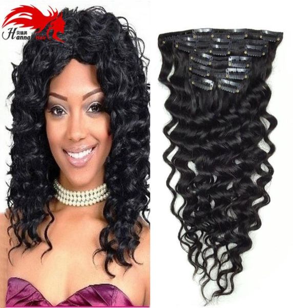 

hannah product clip in hair extension deep curly wave human hair extensions 7a brazilian hair clip in extension1650032, Black;brown