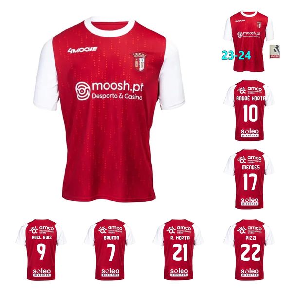 

23 24 sc braga mens soccer jerseys bruma abel ruiz andre horta a. djalo mendes rony lopes r. horta pizzi home red football shirts 2023 camis, Black;yellow