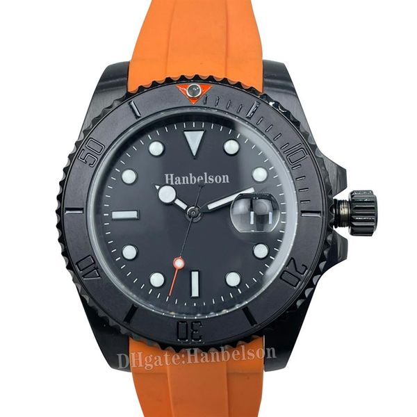 

mad mens watch orange rubber strap 2813 automatic movement sapphire glass wristwatches volcanic black dial steel case watches311o, Slivery;brown