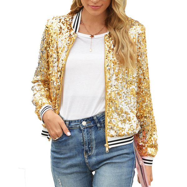 

women's jackets fashion women sequined jacket high street long sleeve gold short coat spring and autumn female casual patchwork 230822, Black;brown