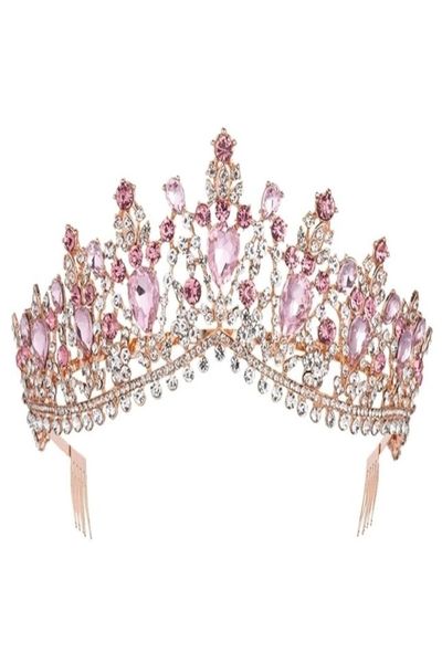 

baroque rose gold pink crystal bridal tiara crown with comb pageant prom veil headband wedding hair accessories 2202269643783, Slivery;golden