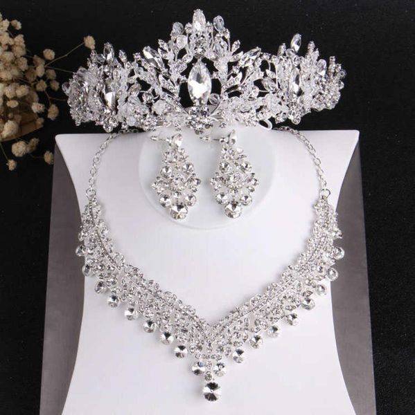 

baroque luxury crystal beads bridal jewelry sets tiaras crown necklace earrings wedding african beads jewelry set 2106191701164, Black