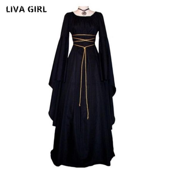 

medieval maxi gown gothic vintage bandage women summer black retro party cosplay witch halloween costumes long dress3771773, White;black