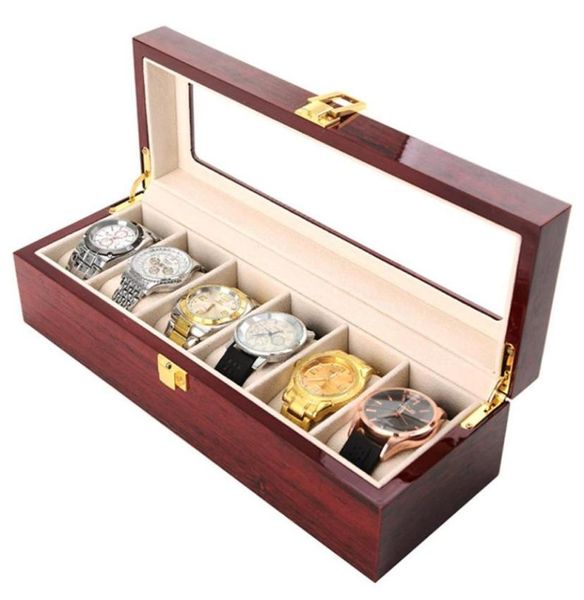 

whole women men 6 slots watch box wooden jewelry storage box storage organizer display case 310w1582972, Black;blue