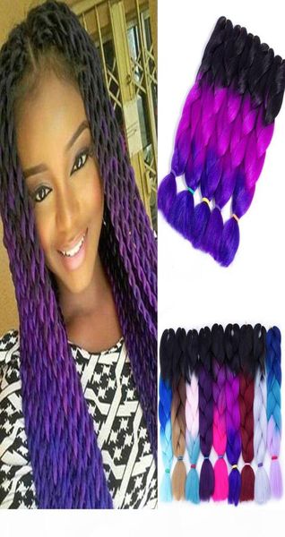 

ombre three two mix colors kanekalon braiding hair synthetic jumbo braids hair extensions 24inch crochet braids hair bulk wholesal7770687, Black