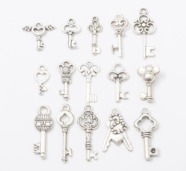 

150pcs mix vintage tibetan silver fashion metal alloy key charms antique bulk key pendants for bracelet necklace earring diy jewel8021711, Bronze;silver