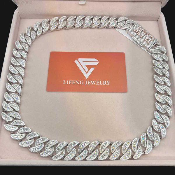 

lifeng jewelry moissanite chain vvs d diamond moissanite cuban link chain iced out hip hop baguette cuban link, Silver