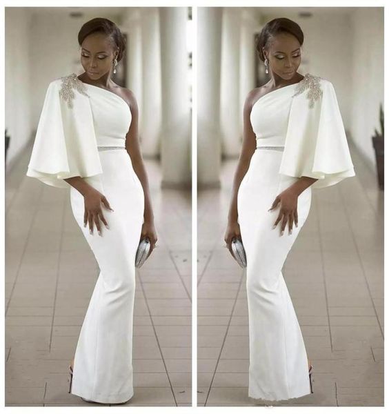 

2018 aso ebi white prom dresses one shoulder appliques beads mermaid evening gowns long satin formal black girls party dress7904091