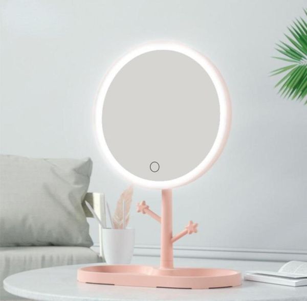 

compact mirrors led makeup mirror with light ladies storage lamp deskrotating vanity round shape for bedroom cosmetic1889550