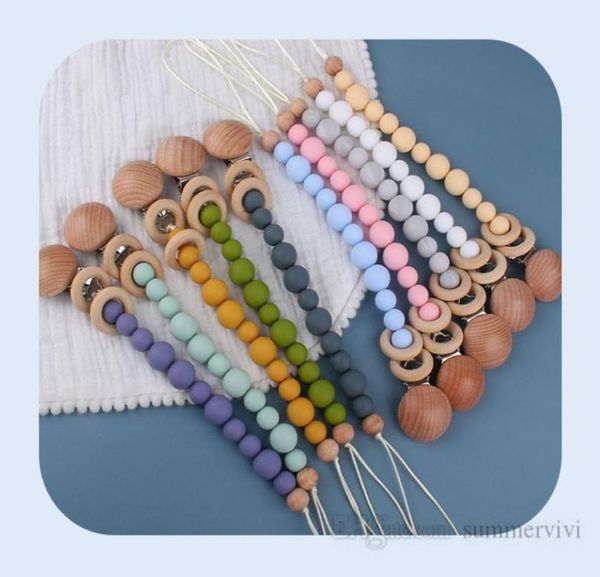

baby pacifier clips infant silicone beads wooden ring holders chain kids nipple appease soother slips dummy clip 10 color q20909837696