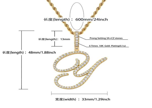 

az cursive letters name necklace iced out cubic zircon initial letter pendant charm ins fashion hip hop statement jewelry for men5669750, Silver