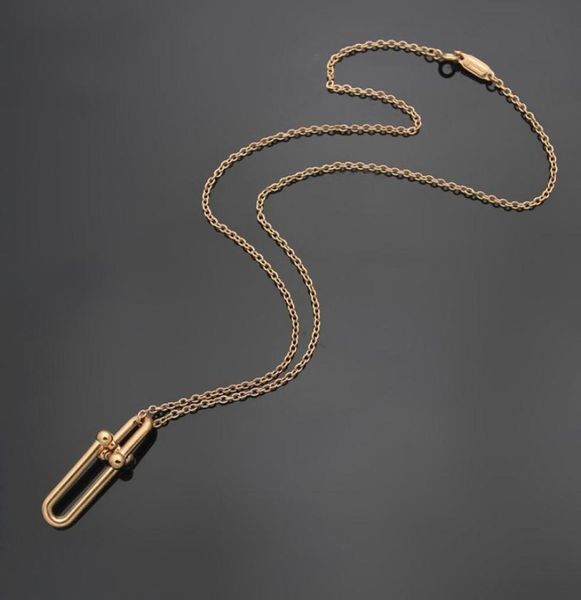 

designer double ring bamboo necklace luxury brand horseshoe buckle pendant earrings female geometric earrings valentine039s day8134666, Silver