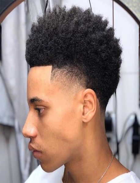 

kinky curly thin skin 6mm men afro curl hair unit piece black mens male toupee human hair wigs pu full machine made1310614