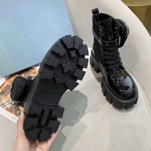 

designer combat boots monolith white leather nylon pouch ankle platform booties heels flat boot brands footwear, Black