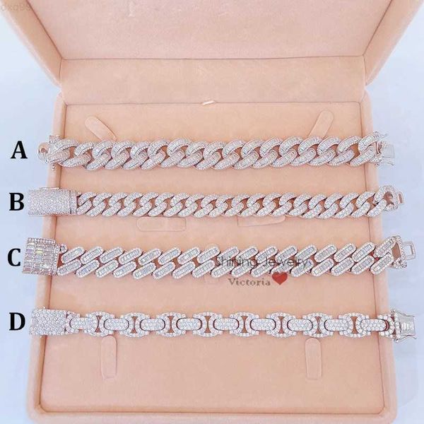 

ready to ship sterling silver 925 white gold pass diamond tester iced out moissanite cuban bracelet