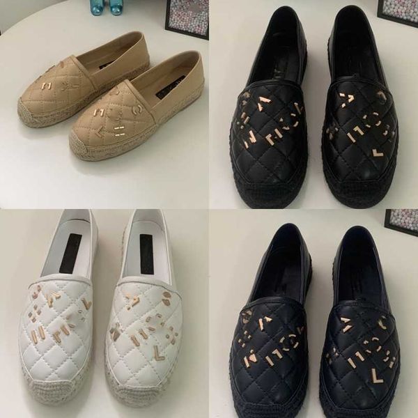 

gold letter buckles quilted loafer shoes interlocking c espadrilles lambskin sandals lady raffia straw platform casual sneaker driving flat, Black