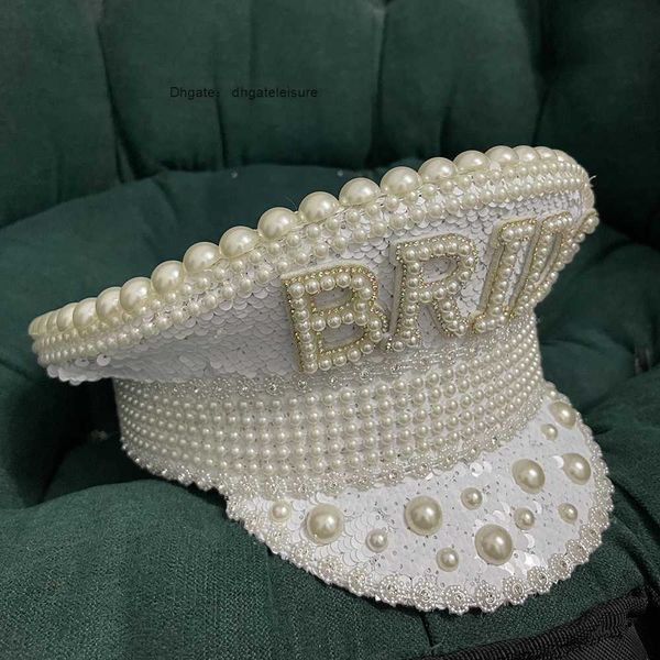 

berets handmade women military hat white sequin burning luxury captain sergeant hat pearl bride festival part hat 3 size 221014, Blue;gray
