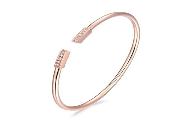 

classic fashion double t open bangle 925 diamond silver bracelet comes with exquisite gift box packaging6642679, Black