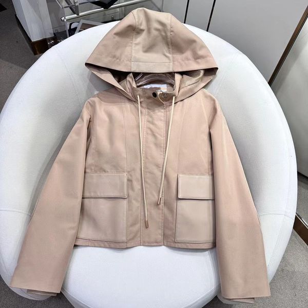 

women designer jackets retro denim windbreaker hooded coat denim sheepskin splicing emed technique causal fit fashion streetwear, Black;brown