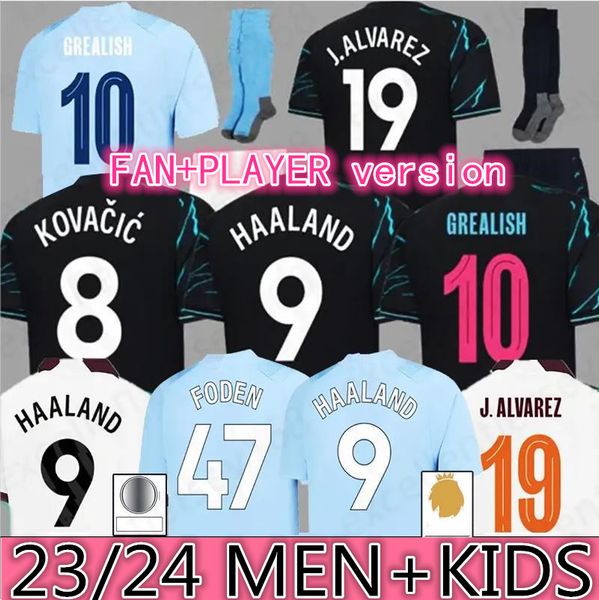 

22 23 24 haaland soccer jerseys mans cities final istanbul kit stones grealish de bruyne foden football shirt kids 2023 2024 j.alvarez manch, Black;yellow