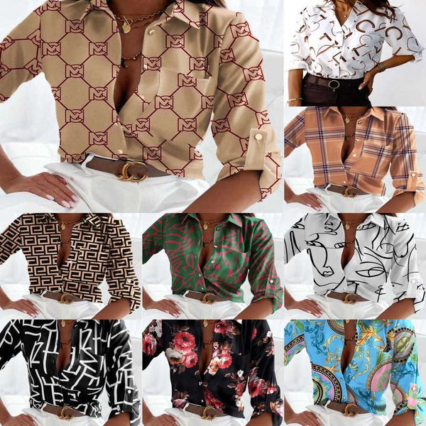 

retail women lapel neck shirt 2023 new spring printed long sleeved blouses fashion designer shirts, White