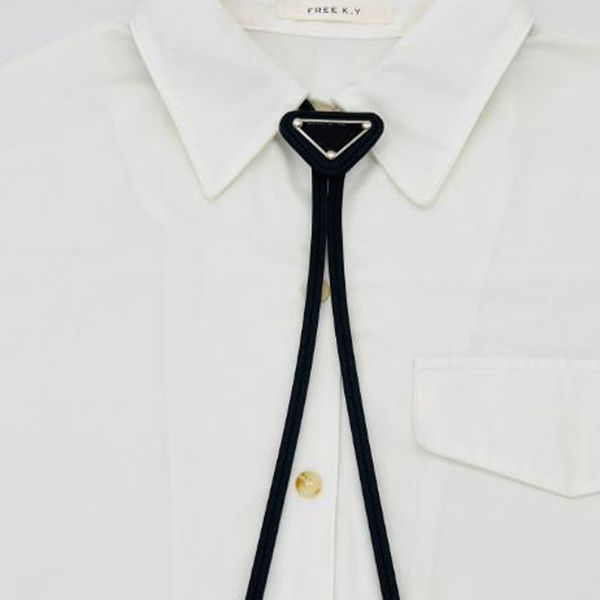 

leather designer tie womens mens bolo ties enamel triangle thin drawstring cool neckwear fashion solid color black white shirt formal luxury, Blue;purple