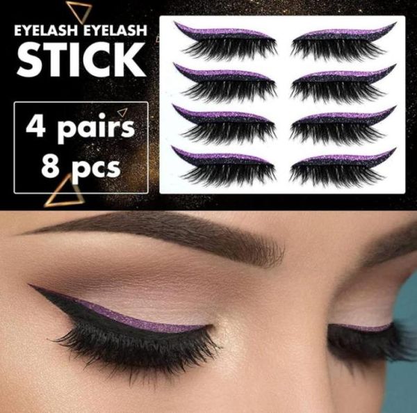 

4 pair reusable false lashes eyeliner and eyelash stickers 7 color waterproof eyeliner eyelash stickers easy to use and remove3287245