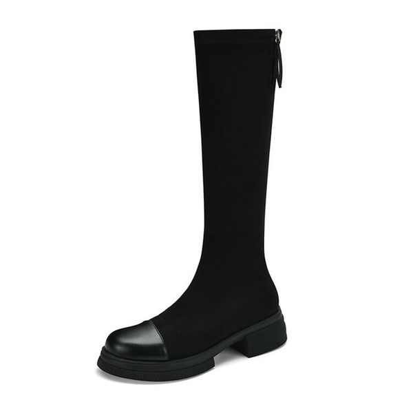 

winter knee high boots women designer toe shoes goat suede natural genuine leather buckle block tall boots lady montage warorwar brand ygn02, Black