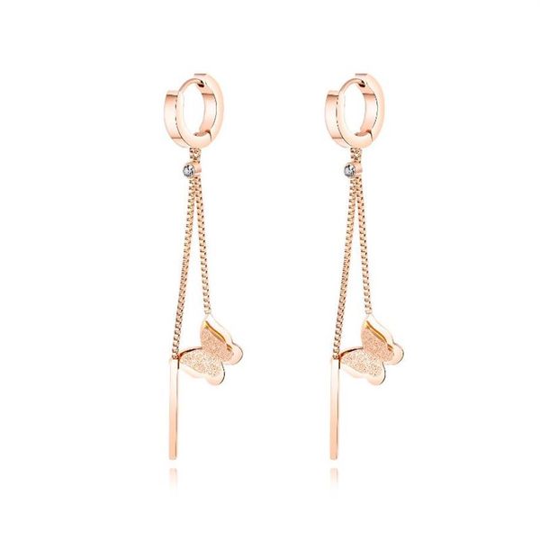 

hoop & huggie selling women classicsal rose gold color plated cubic zircon inlaid butterfly pendant push back earrings199s, Golden;silver