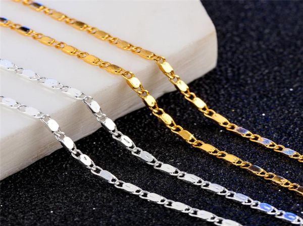 

2mm smooth flat chains necklace fashion women 18k gold plated chain for men 925 silver plated chains necklaces gifts diy jewelry a9807078