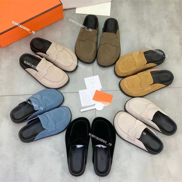 

designer women slippers go mules slippers rubber flat sandals baotou thick bottom sandal boston clogs wrapped toe leather slipper summer bea, Black